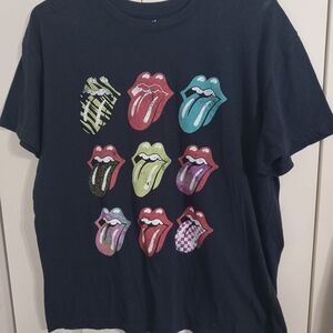 The Rolling Stones Black Tee with Multicolor Tongue Graphics